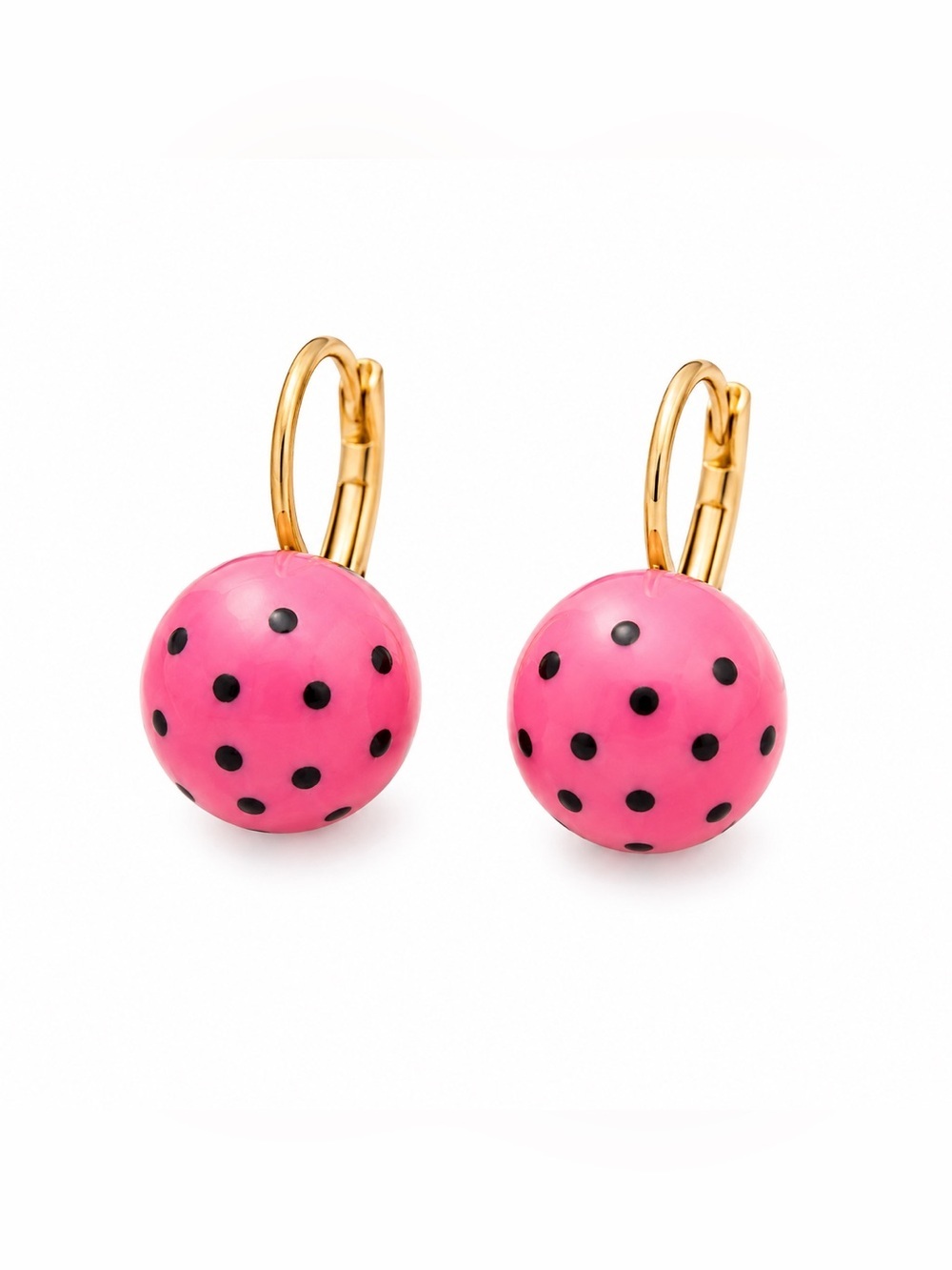 Pink Polka Dot Drop Earrings with Gold Hooks